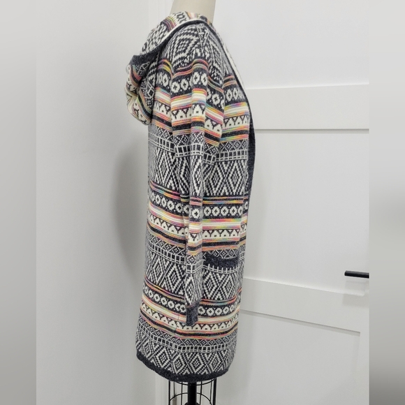 Monteau Los Angeles Hooded Intarsia Knit Duster Cardigan Front Pockets Size M - Picture 3 of 9